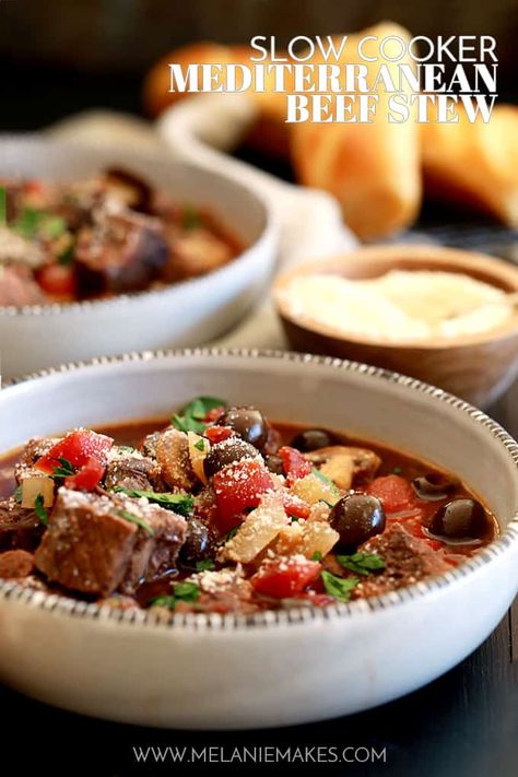 Slow Cooker Mediterranean, Mediterranean Beef Stew, Mediterranean Beef, Beef Stew Crock, Mediterranean Lamb, Slow Beef Stew, Healthy Mashed Potatoes, Chicken Tikka Masala Recipes, Pot Beef Stew