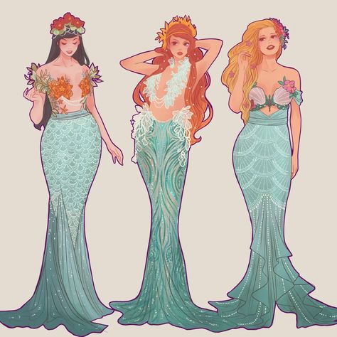 Hannah Alexander Artwork | A few mermaid dresses inspired by the mermaids of Peter Pan! I made these many years ago but never posted them. Which would you wear?… | Instagram Hannah Alexander Artwork, Peter Pan Mermaids, Hannah Alexander, Peter Pan Costume, Cheer Workouts, Mermaid Artwork, Mermaid Kisses, Disney Cosplay, Disney Fan Art