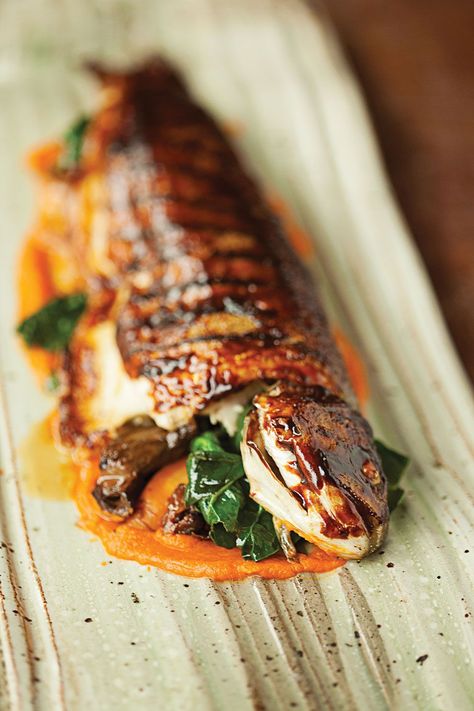 Glazed Trout with Carrot Purée and Spätzle Whole Fish Recipes, Grilled Trout, Spaetzle Recipe, Grilled Fish Recipes, Trout Recipes, Whole Fish, Food Poisoning, Grilled Fish, Dinner Options