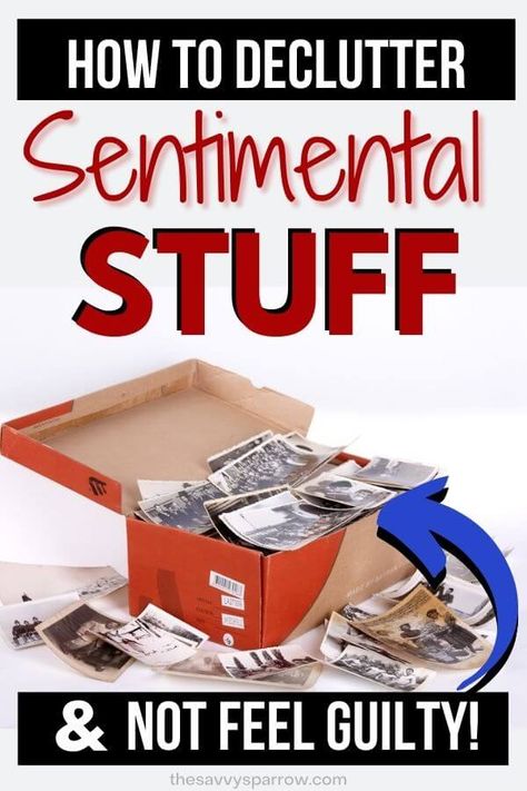 Do you have boxes and boxes of sentimental clutter in your attic that hasn't seen the light of day in a decade? If so, read these easy decluttering tips for how to declutter sentimental items without feeling guilty! Great solutions for your sentimental clutter like old photos, clothing, etc. Declutter Sentimental Items, Easy Decluttering, Sentimental Clutter, Emotional Clutter, Clutter Solutions, Decluttering Inspiration, Clutter Control, Declutter Home, Decluttering Tips