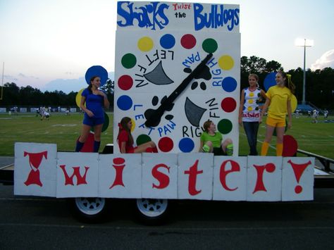 Twister parade float #homecoming Homecoming King And Queen, Parade Float Theme, Parade Float Ideas, Halloween Block Party, Board Game Themes, Homecoming King, Homecoming Floats, School Spirit Days, Homecoming Themes