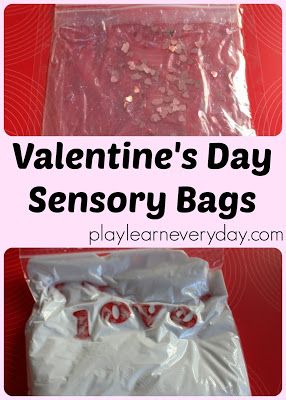 Valentine's Day Sensory Bags - Play and Learn Every Day Sensory Play For Toddlers, February Lesson Plan, Valentine Sensory, Toddler Valentine Crafts, Sensory Play Toddlers, Toddler Lessons, Sensory Bag, Sensory Bags, Preschool Valentines