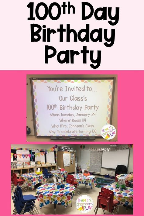 100th Day Of School Party Ideas, 100 Days Of School Party Ideas, 100th Day Of School Theme, Math Snacks, Red Classroom Decor, School Party Snacks, Stem Activities Kindergarten, 100th Birthday Party, Elementary School Library