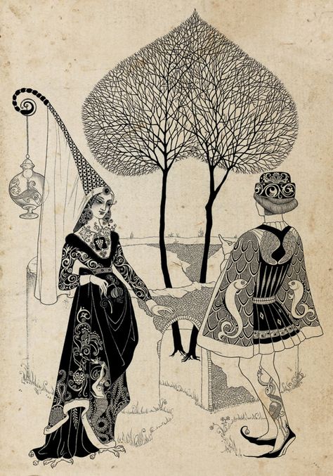 Fairy-tale illustrations by Sveta Dorosheva, Israel Sveta Dorosheva, Ethnic Clothes, Medieval Books, Fairy Tale Illustration, Fairytale Illustration, Amazing Drawings, Fairytale Art, Foto Art, Black And White Illustration