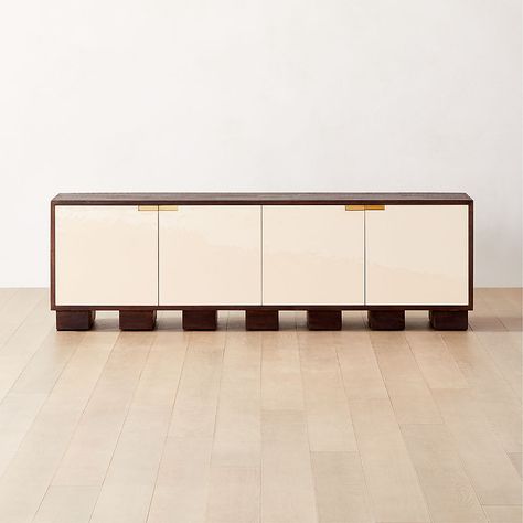 Unlacquered Brass Hardware, Media Credenza, Wood Media Console, Low Dresser, Wood Credenza, Modern Storage Cabinet, Media Furniture, Console Cabinet, Brutalist Architecture