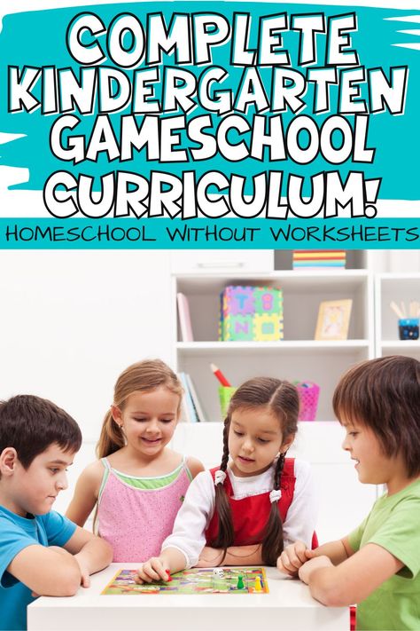 kindergartners playing games together. Pin text reads "complete kindergarten gameschool curriculum! Homeschool without worksheets!" Curriculum For Kindergarten, Kids Budget, Worksheet Kindergarten, Easy Kid Activities, How To Homeschool, Kids Activities At Home, Homeschool Lesson Plans, Kindergarten Curriculum, Winter Activities For Kids