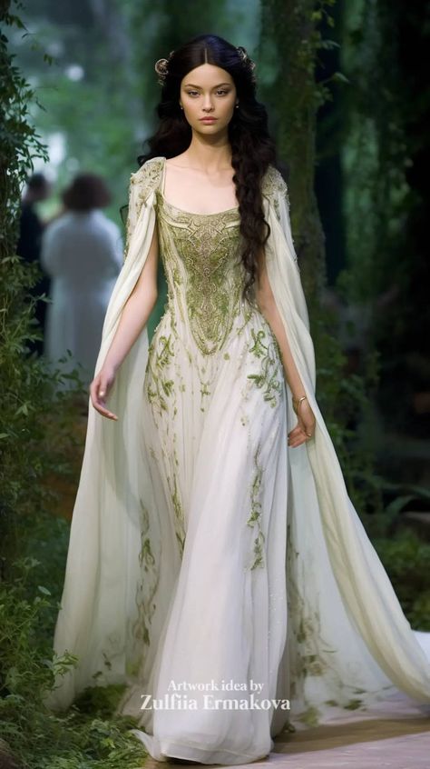 Elven Wedding Dress, Elven Dress, Fantasy Dresses, Gambar Figur, Fantasy Wedding, Dream Wedding Ideas Dresses, Fantasy Gowns, Medieval Dress, Fairytale Dress