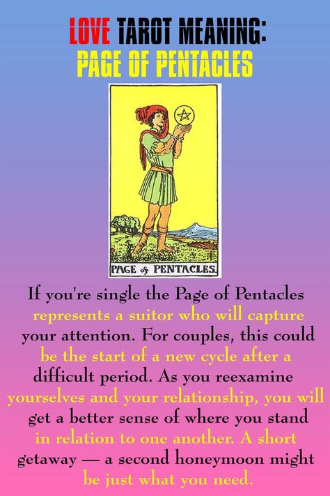 The Suit of Pentacles The meanings of tarot cards include information on work, business, trade, real estate, money, and other material possessions. The positive factors of the suit of pentacles include manifestation, realization, proof, and prosperity. They are connected through the senses and seek pleasure through them. 

Page of Pentacles Tarot card meaning "In Love"  -Divine Bubble Tarot

#tarot #tarotreading #tarotcardmeaning #tarotexplain #divinebubbletarot #pageofpentaclesexplain #pentacle Page Of Pentacles Tarot Meaning, Page Of Pentacles Tarot, Suit Of Pentacles, Pentacles Tarot Meaning, Tarot Pentacles, Page Of Pentacles, Weekly Tarot, Ace Of Pentacles, Pentacles Tarot