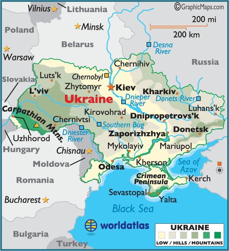 Ukraine large color map Carpatho Rusyn, Ukraine Map, Ukraine Culture, Ukraine Country, Sea Of Azov, Ukrainian Culture, Ukrainian Language, Physical Map, Geography Map