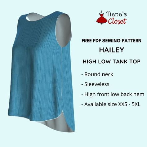 Hailey high low tank top – free sewing pattern – Tiana's Closet Top Pattern Sewing, Paper To Print, Tank Top Sewing Pattern, Nightgown Pattern, Simple Sweatshirt, Sewing Tops, Tank Top Pattern, Save The Earth, Free Pdf Sewing Patterns