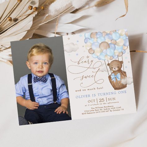 Blue Brown Teddy Bear Hot Air Balloon 1St Birthday Invitation #zazzle #weddinginvitations #birthdayinvitations #babyshowerinvitations #zazzleinvitations #monogram #businesscards #graduation #homedecor Teddy Bear Theme Birthday Invitation, Hot Air Balloon 1st Birthday, Bear Hot Air Balloon, Teddy Bear Theme, Bear Invitations, 1st Birthday Party Invitations, Brown Teddy Bear, Bear Theme, Bear Birthday