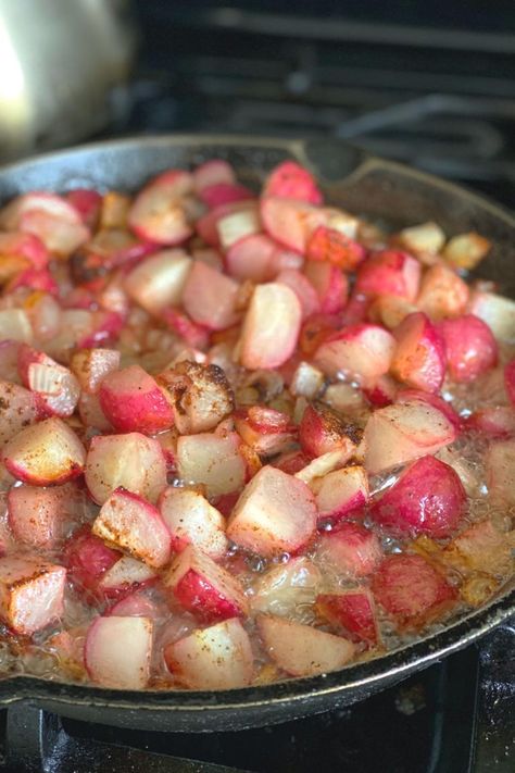 Pan Fried Radishes - Crispy and Flavorful - Real Food Camping Fried Radishes, Carnivore Ideas, Roasted Radishes, Radish Recipes, Skillet Dishes, Air Fryer Recipe, Low Carb Vegetables, Getting In Shape, No Sugar Foods