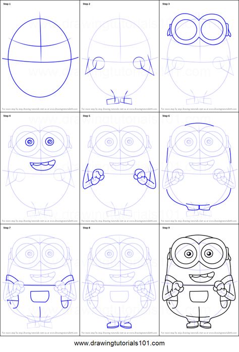 Bob From Minions, Rainy Day Drawing, Minion Painting, Minion Drawing, Disney Drawing Tutorial, Animation Drawing Sketches, Minions Minions, Cartoon Tutorial, ليلو وستيتش