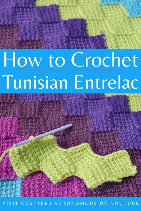 Entrelac Crochet Blanket, Entrelac Crochet In The Round, Enterlac Crochet, Bernat Pop Yarn, Tunisian Entrelac Crochet Blanket, Entrelac Crochet Blanket 4 Colors, Tunisian Crochet Free, How To Keep Tunisian Crochet From Curling, Tunisian Crochet Blanket