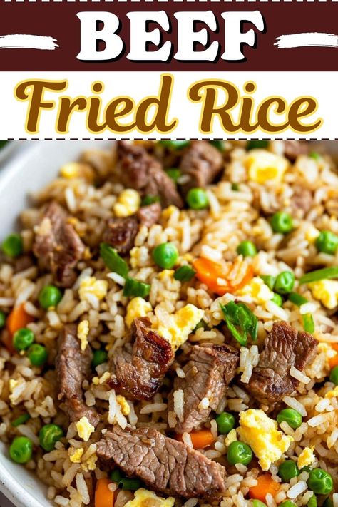 Skip takeout tonight and make this homemade beef fried rice! It's a perfect copycat of the restaurant-style dish you know and love. Corn Beef Fried Rice, Fried Rice With Steak, Teriyaki Steak And Rice, Rice And Beef Recipes, Ground Beef Fried Rice, Beef Fried Rice Recipe, Steak Fried Rice, Teriyaki Steak, Beef Fried Rice