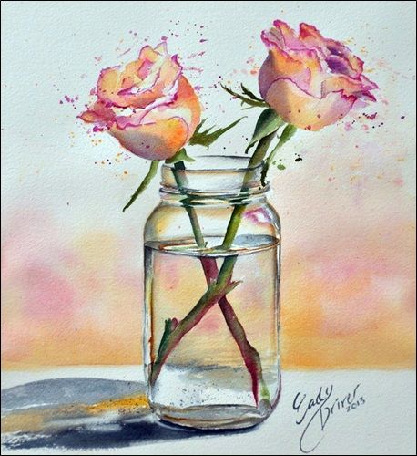 Watercolour Ideas, Water Paint, Watercolour Flowers, Small Canvas Paintings, Watercolor Paintings For Beginners, Diy Watercolor Painting, Watercolor Projects, Jelly Jars, Watercolor Flower Art