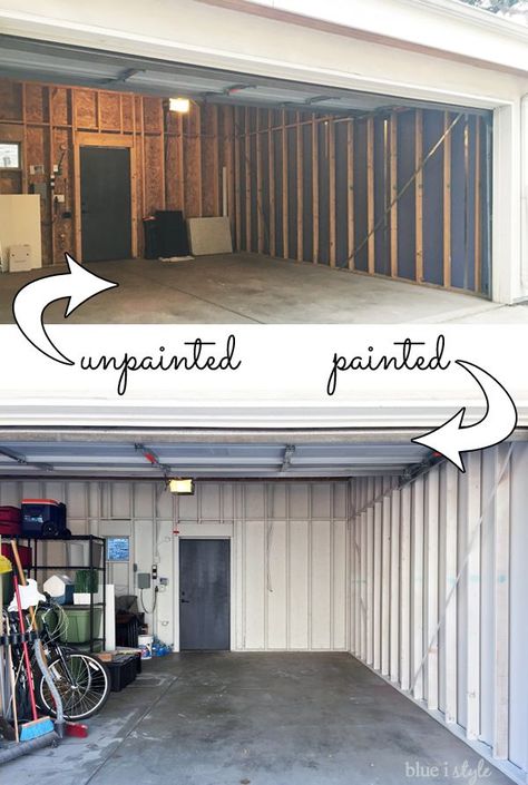 Painting an unfinished garage white makes it look fresher and cleaner for a minimal expense Garage Into Master Suite, Modern Garage Gym, Garage Gym Ideas Layout, Garage Gym Ideas Small, Unfinished Garage, Garage Gym Flooring, Garage Gym Ideas, Garage Paint, Living Space Ideas