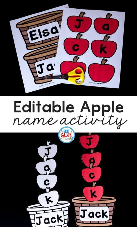 Apple Name Activity, Apple Name Crafts Preschool, Apple Name Craft, Developmental Preschool, Apple Literacy, Preschool Apples, Apple Lesson Plans, Apple Study, Apple Theme Activities