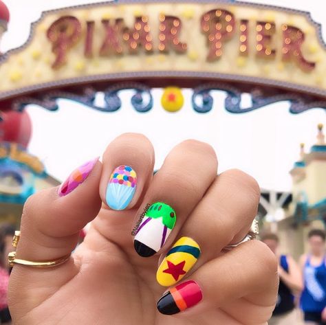 Pixar Nails for the opening of Pixar Pier!! Everything about #PixarPier is super cute and fun!! 💛💙❤️ we definitely had a great time!! . . .… Pan Nails, Pixar Nails, Pixar Pier, Sun Nails, Blush Pink Nails, Disney Inspired Nails, Real Happiness, Sunday Clothes, Disney Florida