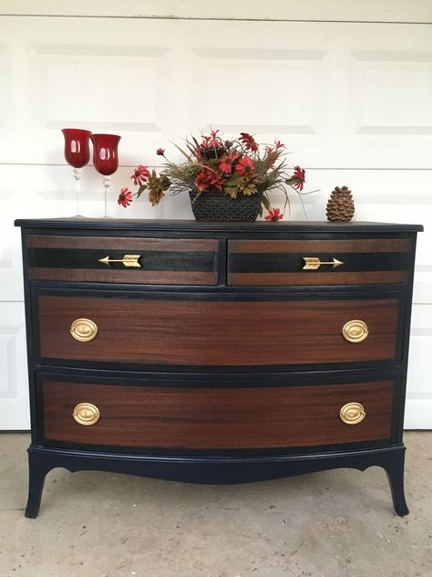 Navy Blue Dresser, Repainted Furniture, Brown Dresser, Repainting Furniture, Blue Dresser, Gold Dresser, Furniture Flip, Furniture Flips, Paint Techniques