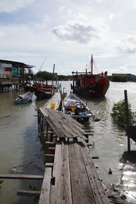 Fishing village @ Bagan Pasir Fishing Town Aesthetic, Fishing Village Concept Art, Japanese Fishing Village, Bamboo Forest Japan, Water Village, Kuala Selangor, Fishing Town, Sea Shanties, Winter Fishing