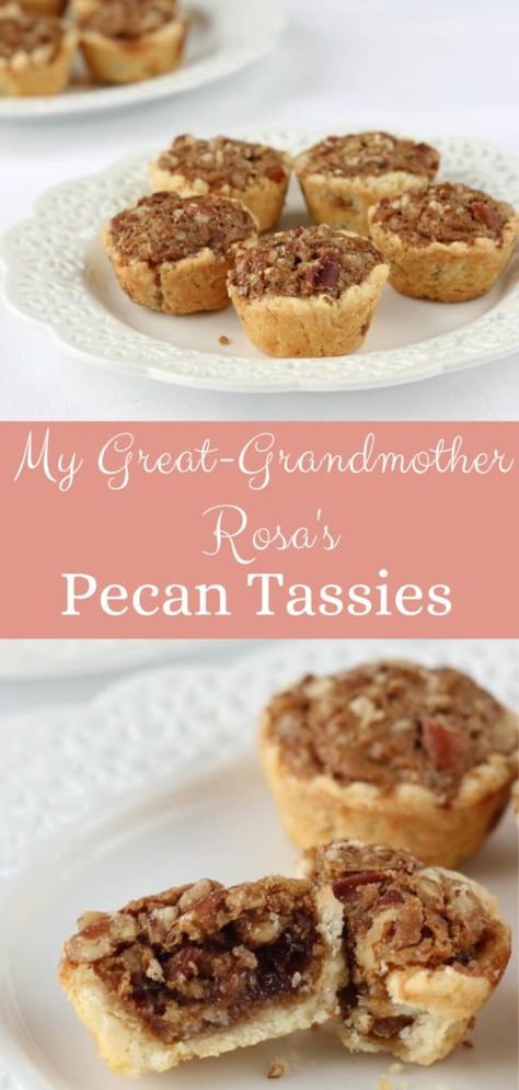 These Pecan Tassies are like miniature pecan pies with a sensational cream cheese crust. They are sweet and completely addicting! Nut Tassies, Pumpkin Roll Easy, Pecan Tassie Recipe, Pecan Tarts Mini, Cream Cheese Crust, Tassies Recipe, Cream Cheese Pie Crust, Pecan Pie Tarts, Pecan Tassies