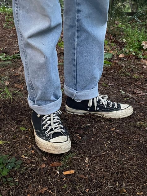 converse and cuffed jeans Men’s Cuffed Jeans, Cuffed Jeans And Converse, Cuffed Jeans With Converse, Guys Wearing Converse, Converse On Men, Navy Converse Outfit Men, Guys In Converse, Black High Top Converse Outfits Men, Cuffed Jeans Aesthetic