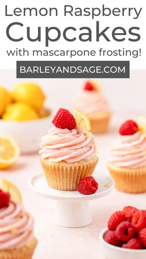 Raspberry Lemon Cupcakes, Lemon Raspberry Cupcakes, Homemade Raspberry Jam, Lemon Cupcake, Mascarpone Frosting, Spring Dessert, Raspberry Cupcakes, Raspberry Buttercream, Cupcake Decorating Tips