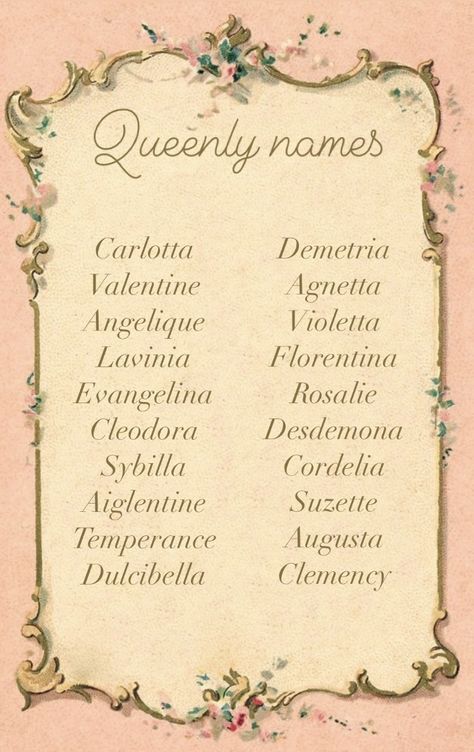 Aesthetic baby name list Street Names Aesthetic, Unique Women Names, Princess Last Names, Royalty Name Ideas, Feminine Last Names, Queenly Names, Princess Names Ideas, Regal Last Names, Names That Mean Pink