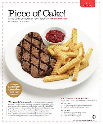 Backwards dinner - ice cream steaks! April Fools Food, Food Pranks, Chocolate Wafer Cookies, Steak Frites, Wafer Cookies, Food Network Magazine, Chocolate Wafers, Steak Fries, A Piece Of Cake