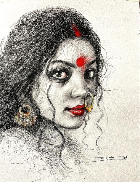 Durga Eyes, Women Sketch, Beautiful Pencil Sketches, Book Photography Instagram, Pen Art Work, Grey Paper, Pencil Work, Pencil Drawings Of Animals, Married Women