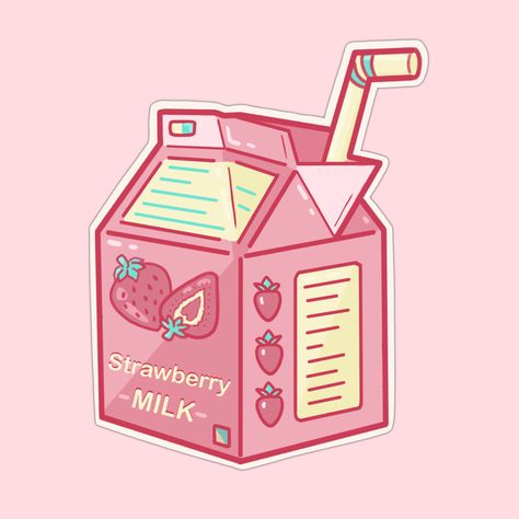 Strawberry Milk Illustration, Milk Box Illustration, Strawberry Milk Drawing, Milk Carton Drawing, Milk Carton Design, Milk Drawing, Strawberry Milk Carton, Milk Aesthetic, Cat Animation