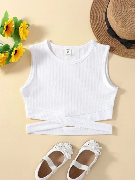 Tween Girl White Solid Color Casual Basic Round Neck Tank Top For Summer Crop Tops For Kids, Preppy Winter Outfits, White Solid Color, Preppy Winter, Teen Clothes, Shein Outfits, Tanktop Girl, Trendy Summer Outfits, Top For Summer