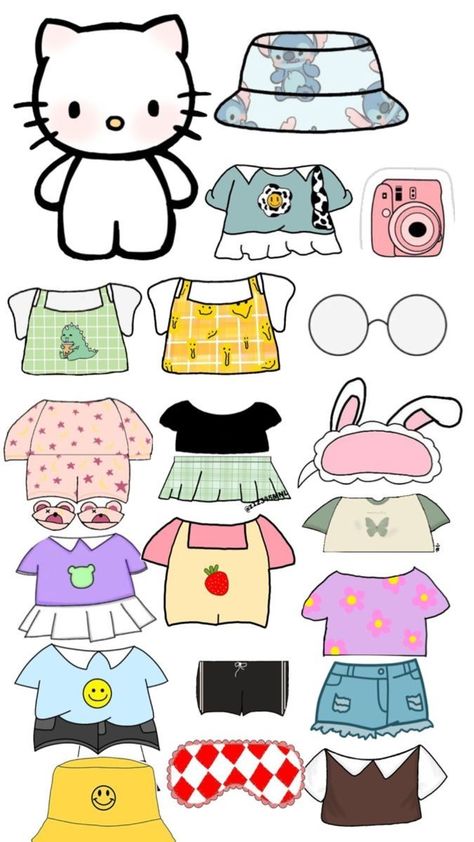 Hello Kitty Paper, Hello Kitty Desenho, Hello Kitty Outfit, ليلو وستيتش, Diy Hello Kitty, Paper Doll Printable Templates, Hello Kitty Colouring Pages, Images Hello Kitty, Hello Kitty Printables