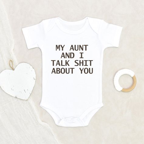 Gift for Niece/Nephew Funny Baby Onesie My Aunt And I Talk Shit About You Baby Onesie Baby Shower Gift Cute Baby Onesie HOW TO ORDER:1) Choose onesie2) Select design color if applicable3) Enter customization in “Add your personalization” field4) ADD TO CART5) Select from our shipping class optionsONESIE SIZES0-3 Months :: 21-24 in. / 6-12 Ibs.3-6 Months :: 24-26 in. / 12-16 Ibs.6-9 Months :: 26-28 in. / 16-20 Ibs.12 Months :: 28-30 in. / 20-24 Ibs.PERSONALIZATIONIF the item includes personalizat Baby Onesie Gift, Announcement Onesie, Funny Baby Onesie, Pregnancy Announcement Onesie, Custom Baby Onesies, Funny Onesies, Unique Baby Shower Gifts, Funny Baby Onesies, Baby Outfits Newborn