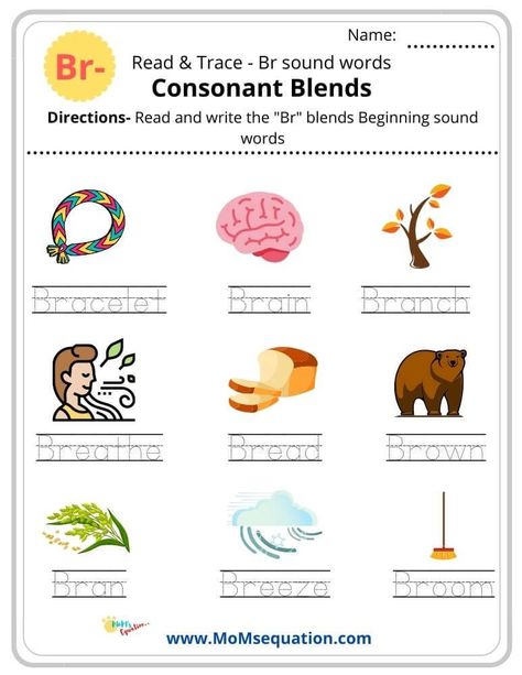 kids can learn and trace the BR sounds in a easy way. A colorful picture accompanied with every word will help them to understand better. Get the BR sounds phonics worksheet booklet for free on the website Blending Words, Sounds Worksheet, Learn Phonics, Middle Sounds, Beginning Sounds Worksheets, Homework Helpers, Blending Sounds, Improve Handwriting, Sound Words