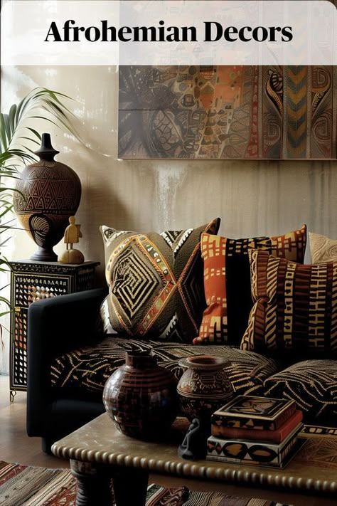 Incorporating global prints into your home décor can bring an eclectic and lively atmosphere that reflects the rich cultural tapestry of the world Afrohemian Style, Afro Bohemian Style Decor, African Home Design, Afrohemian Decor, African Decor Living Room, Modern African Decor, African Room, Africa Decor, Quranic Arabic