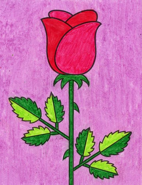 Easy Rose Drawing for Valentine’s Day · Art Projects for Kids Red Rose, To Draw, Step By Step, For Kids, Pencil, Drawings, Flowers, Red, Pink