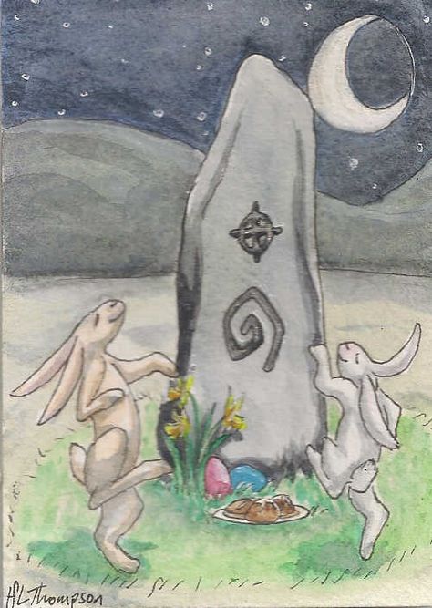 Ostara Background, Ostara Painting, Ostara Art, Ostara Aesthetic, Wiccan Wallpaper, Pagan Holidays, Folk Horror, Life Drawing Pose, Art Rabbit