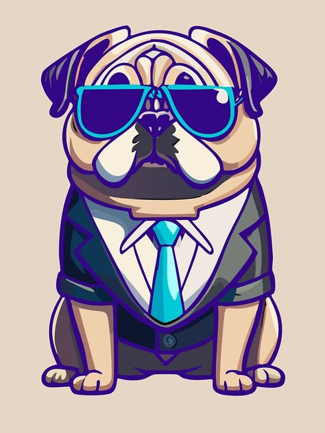 Pug Bulldog Life with suit and sunglasses a cute pet dog, with tie and smoking. Cartoon Style draw illustration. Puppy Life, Cute Pet Dog, Sunglasses Cute, Cartoon Style Drawing, Draw Illustration, Cute Pet, Dog Drawing, Cartoon Dog, Cartoon Style