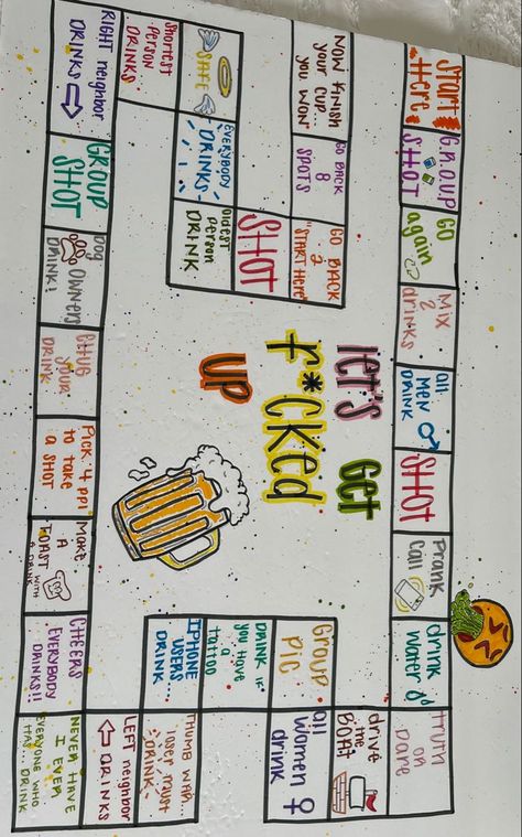 Drinking Board Games Ideas, Liquor Board Games, Tipsy Game Board, Diy Drinking Games Party Ideas, Drinking Game Poster Board, Game Bored Ideas, Candy Land Drinking Game, Poster Drinking Games, Diy Bored Games No Drinking