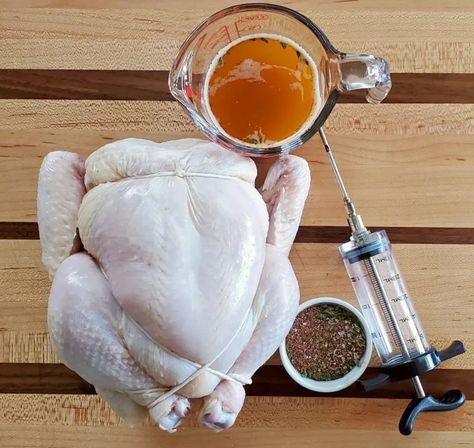 Easy Chicken Injection Marinade - BBQ & Grilling with Derrick Riches Smoked Chicken Injection Recipe, Chicken Injection Marinade, Chicken Injection Recipes, Whole Chicken Marinade, Turkey Injection, Bbq Chicken Thighs, Chicken Marinade Recipes, Meat Seasoning, Diy Spices