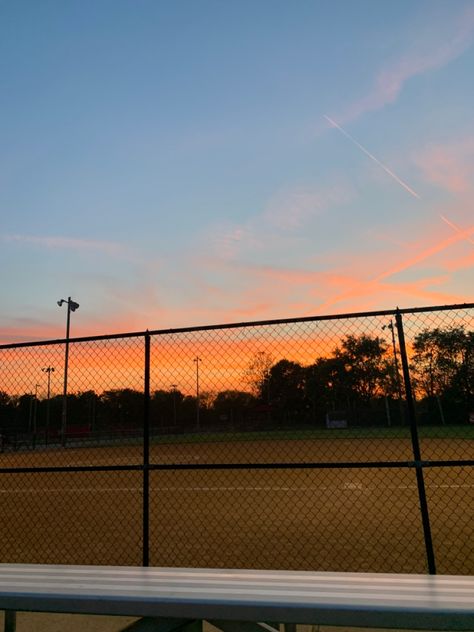 Sunset Over Softball Field, Softball Field Pictures, Sunset Softball Field, Aesthetic Softball, Liminal Nostalgia, Character Environment, Softball Aesthetic, Softball Backgrounds, Softball Pics