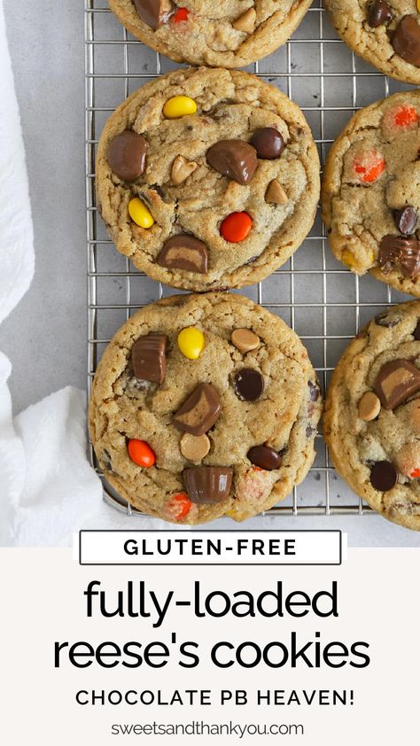 Gluten Free Reeses Peanut Butter Cup Cookies, Gluten Free Reeses Pieces Cookies, Gluten Free Reeses Cookies, Reese's Cookies, Reese's Pieces Cookies, Reeses Cookies, Gluten Free Peanut Butter Cookies, Gf Cookies, Reese's Pieces