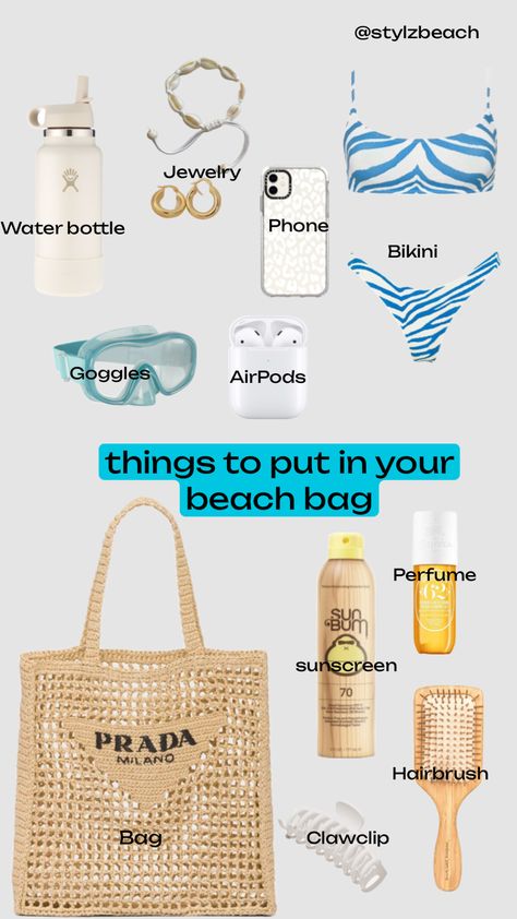 Things to put in your beach bag 🌊🌊 Things To Bring To The Beach, Pool Packing List, What To Bring To The Beach, Pool Bag Essentials, Beach Trip Packing, Lake Bag, Summer Bag Essentials, Road Trip Kit, Beach Bag Essentials