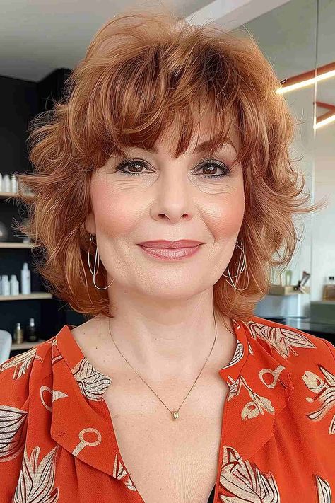 80+ Youthful Hairstyles & Haircuts for Women Over 50 Medium Shag With Bangs Over 50, 50s Haircuts Women, Reba Hairstyles, Shag Haircuts For Women Over 50, Short Hair For Women Over 50, Very Layered Hair Medium Over 50, Old Lady Hairstyles, Medium Choppy Hair, Razor Cut Hairstyles