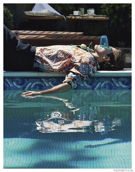 Oriol Elcacho Luxuriates Poolside for GQ Portugal image Oriol Elcacho GQ Portugal November 2014 Photo Shoot 004 Portugal November, Oriol Elcacho, Pool Poses, Pool Photography, Pool Boy, Pool Tiles, Pool Fashion, Portrait Photography Men, Men Photography