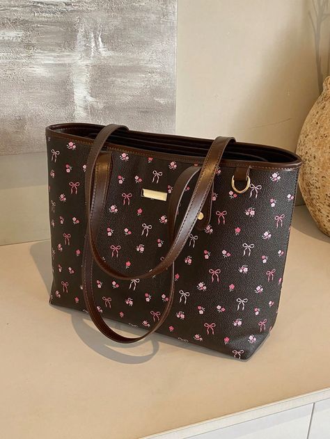 Spring And Summer New Floral Pattern PU Tote Bag, Waterproof Design, Fashionable Large-Capacity Shoulder Bag, Work Commuter Bag, Suitable For Daily Use By WomenI discovered amazing products on SHEIN.com, come check them out! Cute Bags For School, Tote Bags For School, School Tote, Sixth Form, Back To School Backpacks, Fashion Tote Bag, Bag School, Commuter Bag, Bow Pattern