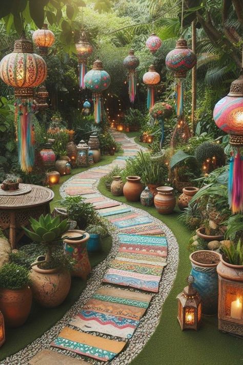 Bohemian Outdoor Spaces, Hippie Garden Ideas, Lotus House, Boho Outdoor Space, Patio Farmhouse, Hippie Garden, Enchanted Gardens, Bohemian Outdoor, Exterior Inspiration