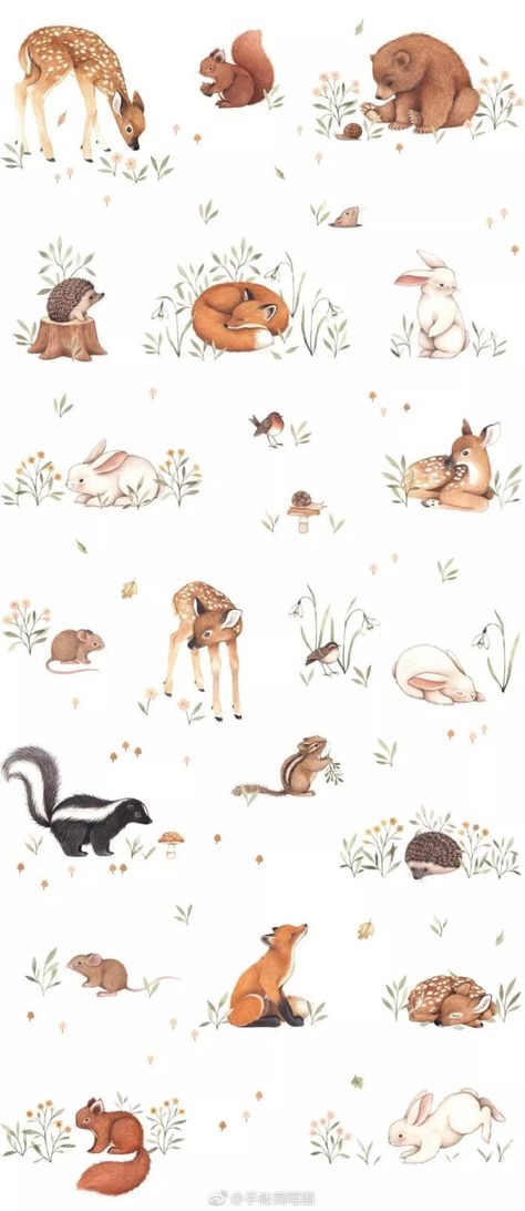 Art And Illustration, Woodland Creatures, 귀여운 동물, Woodland Animals, Cute Illustration, Animal Illustration, 그림 그리기, Animal Drawings, Painting & Drawing